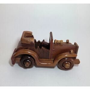 Hand Carved Wooden Vintage Car Sculpture Decorative Wood Car Figurine